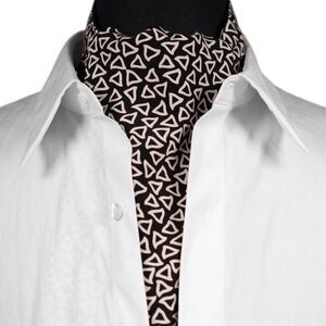 Mens Black Cream Geometric Ascot Cravat Wedding Formal Necktie Scarf Classic